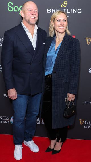 Mike and Zara Tindall attend the world premiere of the Netflix documentary "Six Nations: Full Contact" at Frameless on January 15, 2024