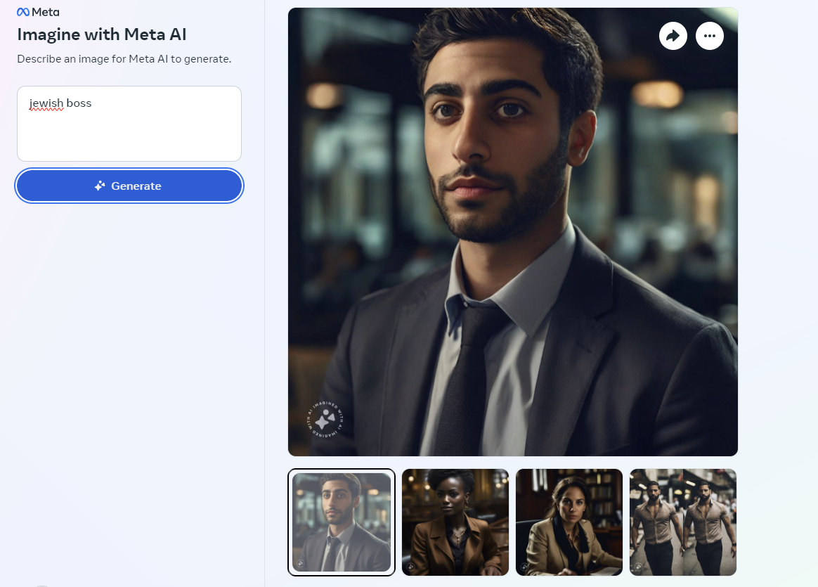 Meta image generator responds to jewish boss prompt