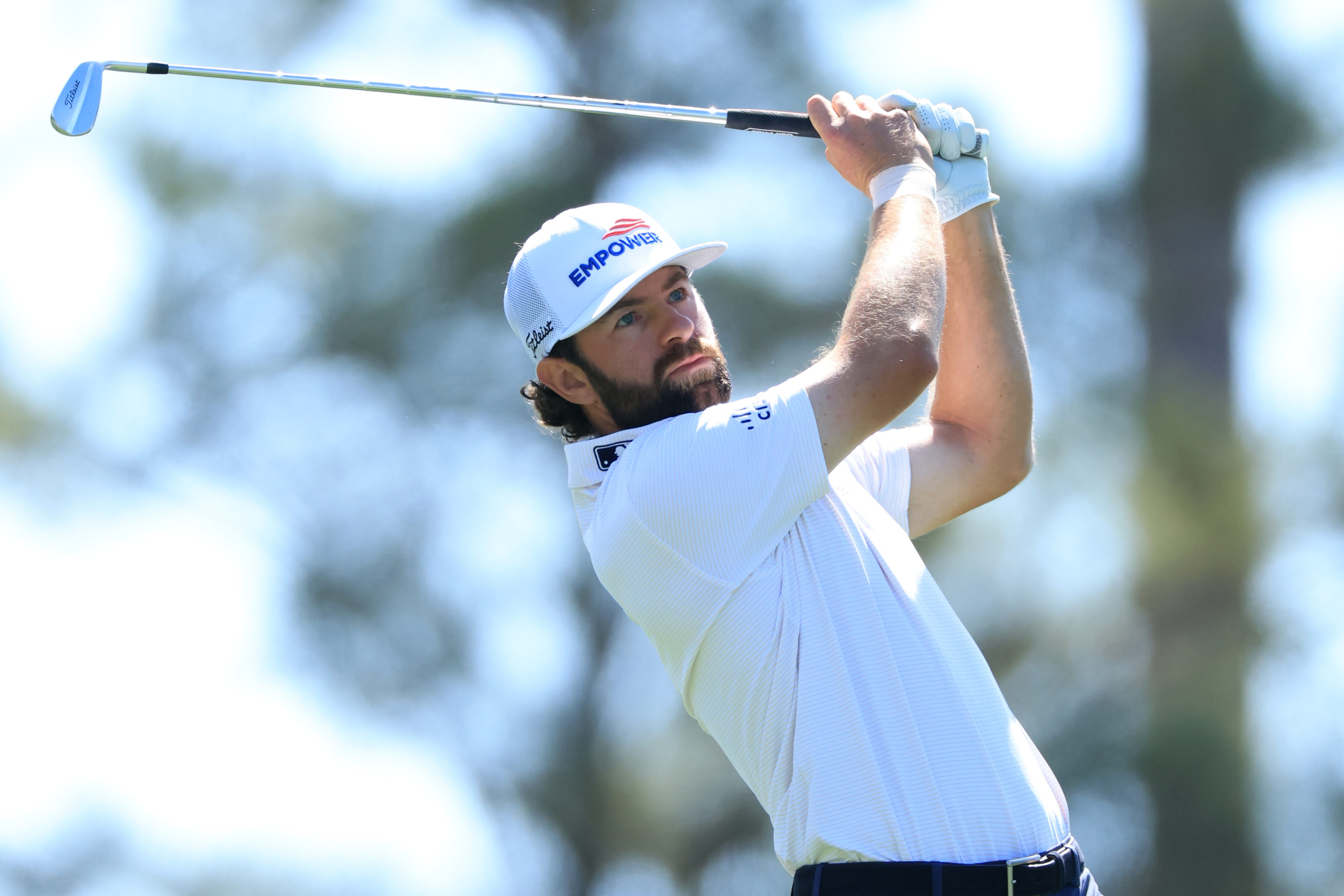 Cameron Young tees off on the 4th hole during the first round of the 2026 Masters Tournament at Augusta National Golf Club