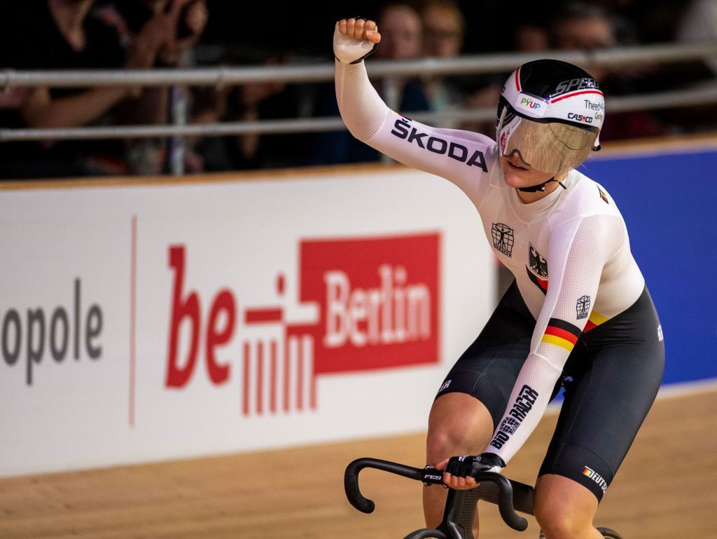 Germanys Lea Sophie Friedrich reacts after competing in the Womens Team sprint qualifying at the UCI track cycling World Championship in Berlin on February 26 2020 Photo by Odd ANDERSEN AFP Photo by ODD ANDERSENAFP via Getty Images