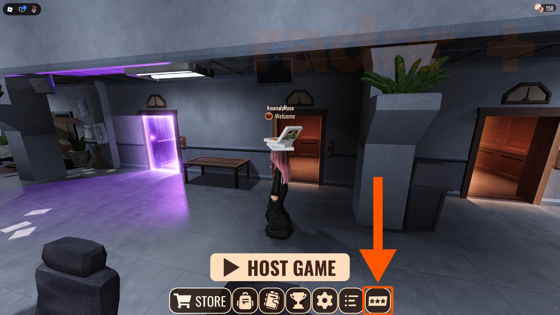 An orange arrow points to the codes button in Doors on Roblox.