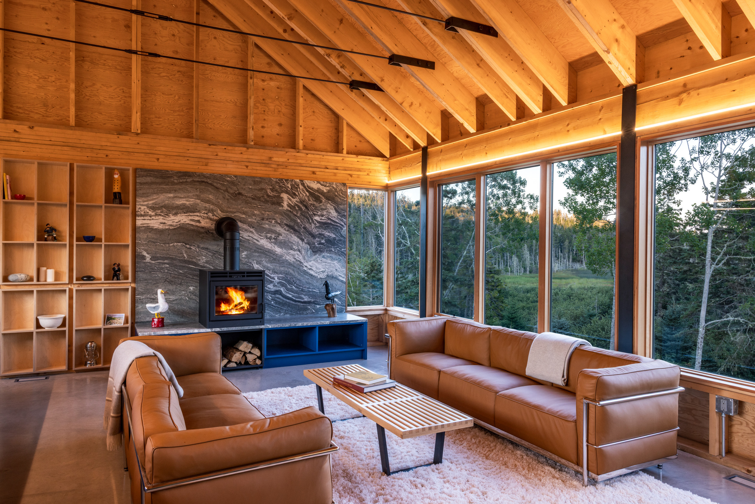 A granite lab serves as a backdrop to the hearth