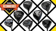 A number of different golf drivers in a grid system