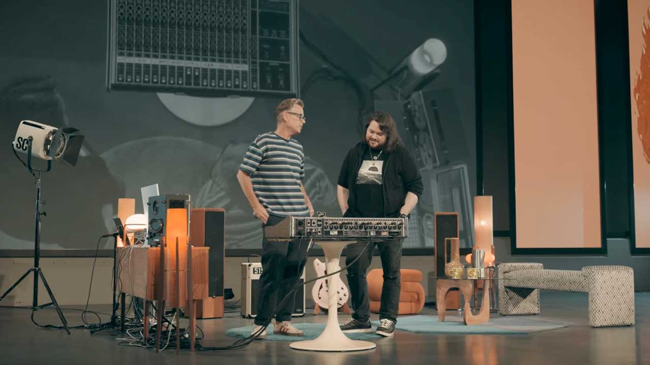 Song Cake host Jason Perry and Wolfgang Van Halen on the Song Cake set