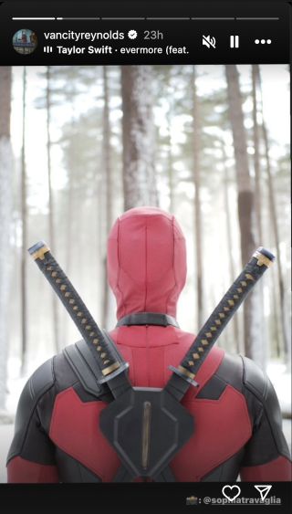 Ryan Reynolds' IG story with Deadpool looking like the cover of Evermore