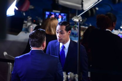 Julián Castro is interviewed after the Democratic debate on Thursday night.