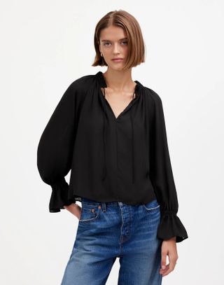 Madewell, Long-Sleeve Tie-Neck Top