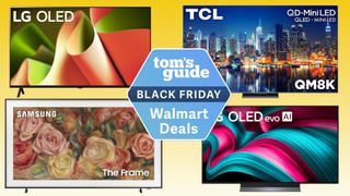 Several TVs from LG, Samsung and TCL arranged in to quadrants