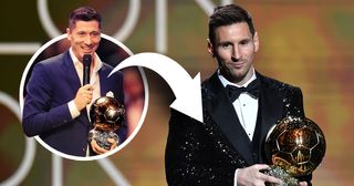 Lionel Messi is awarded with his seventh Ballon D'Or award during the Ballon D'Or Ceremony at Theatre du Chatelet on November 29, 2021 in Paris, France.