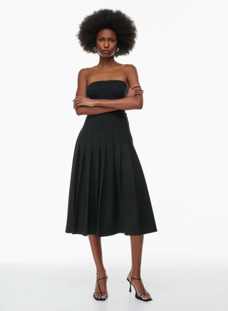 Black pleated midi skirt