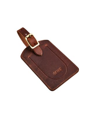 Leather Luggage Tag with Personalized Initials + Card Insert.