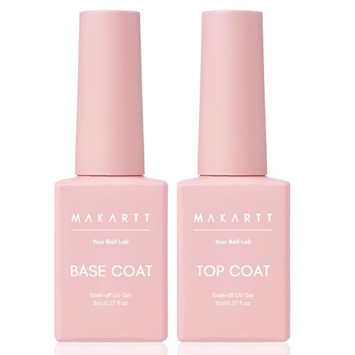 Makartt Gel Top Coat and Base Coat Kit: Clear Gloss Shiny No Wipe Stain Resistant General Top Coat Nail Polish Uv and Primer for Acrylic Nails Dip Powder Gel Nail Polish Beauty Gift