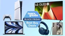 Best Buy Black Friday composite of products with a Tom's Guide deal badge attached