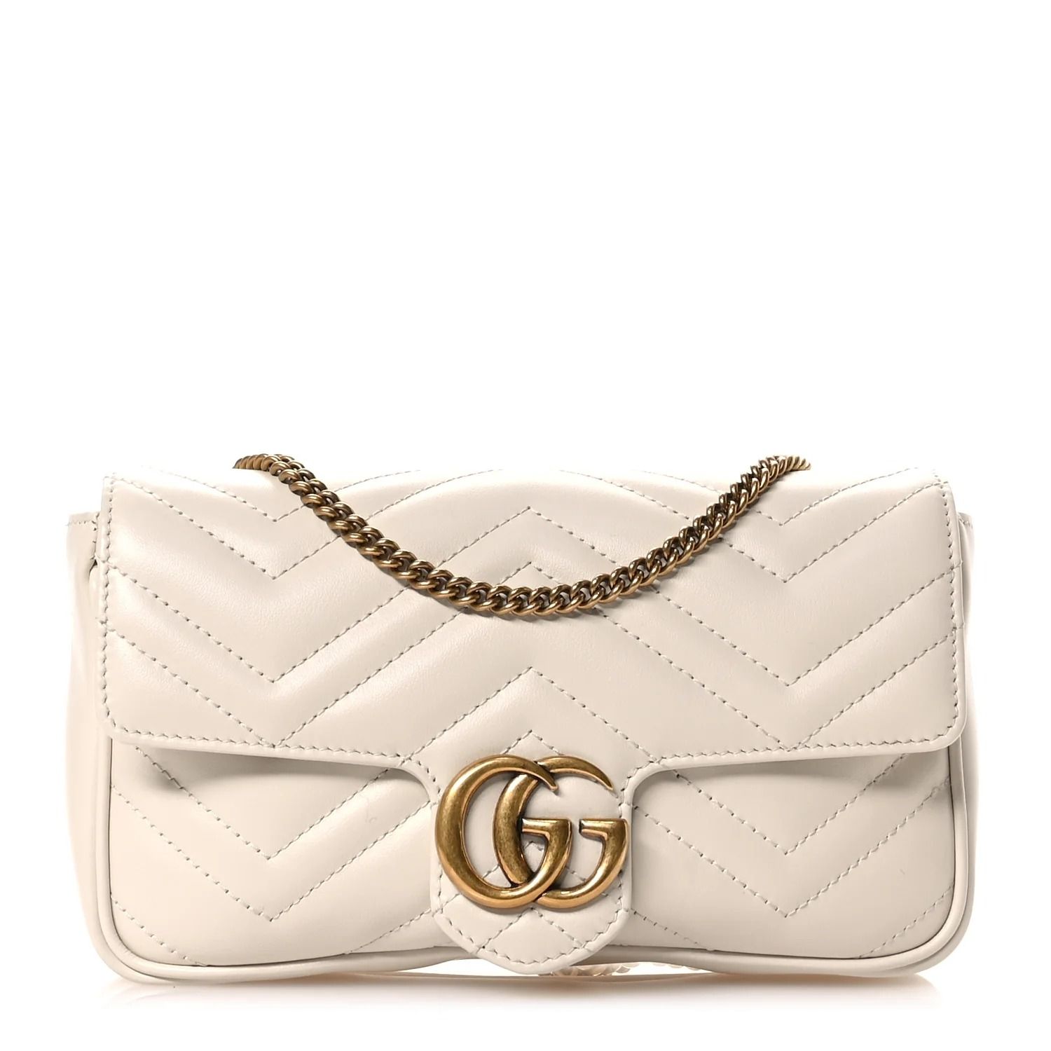 Gucci, Calfskin Matelasse Mini GG Marmont Shoulder Bag With Card Holder White Black