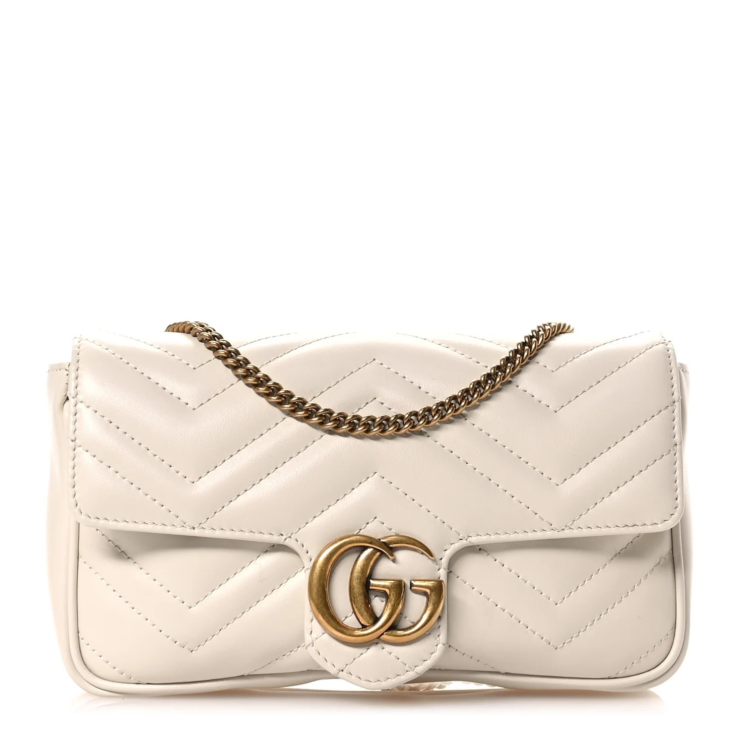 Gucci, Calfskin Matelasse Mini GG Marmont Shoulder Bag With Card Holder White Black