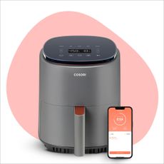 Three of the best small air fryers on an Ideal Home style background