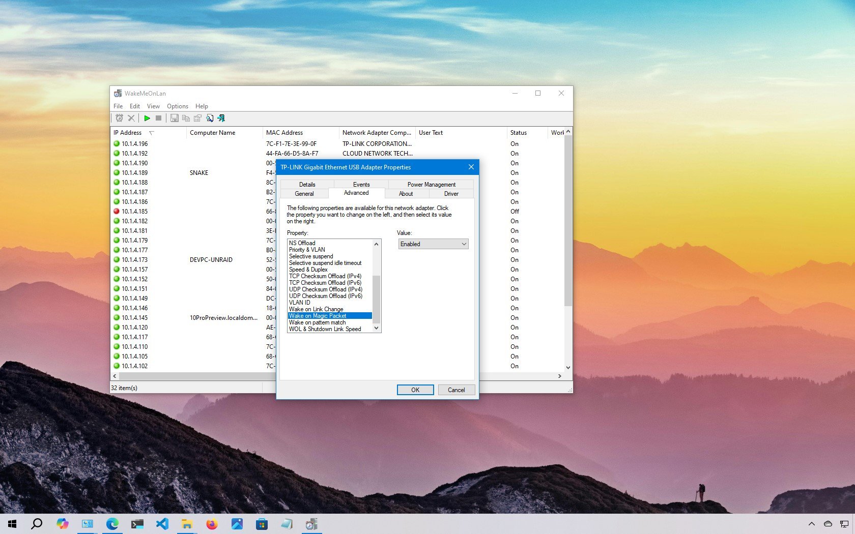 Windows 10 Wake On Lan Settings