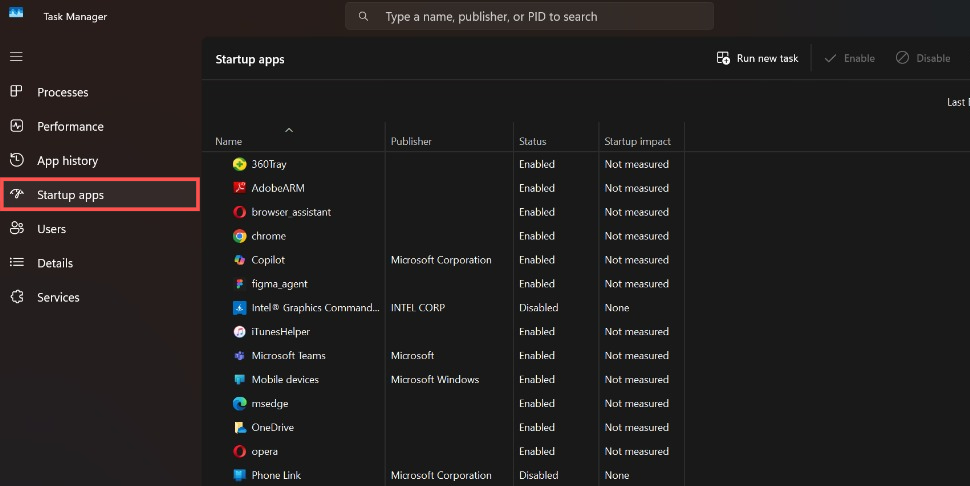 How to open Startup Apps on the Windows Task Manager.