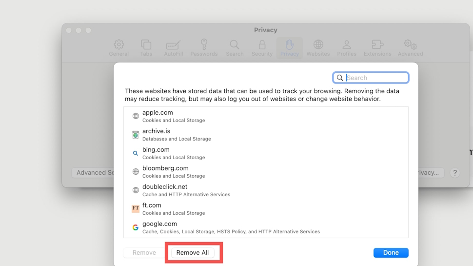 The final step to reset your Safari browser
