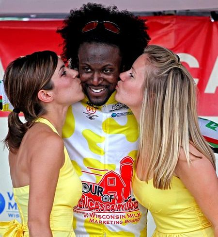 Kisses for new overall leader Rahsaan Bahati.