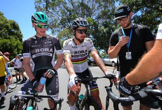 Sam Bennett and Peter Sagan after stage 1 at the Tour Down Under