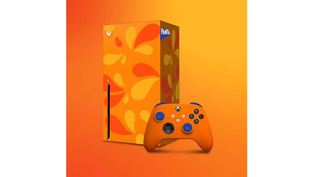 A bright orange Fanta-branded Xbox