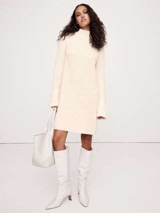 Banana Republic Cotton-Wool Mock-Neck Mini Sweater Dress