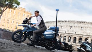 Tom Cruise on a motorcycle in Mission: Impossible - Dead Reckoning Part One