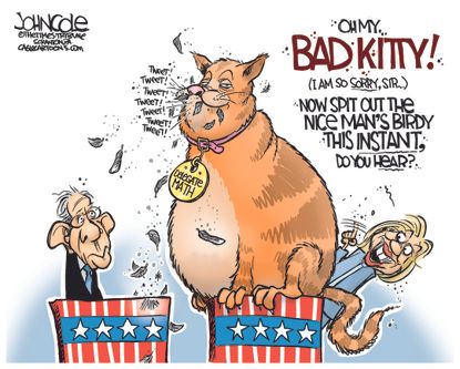 Political Cartoon U.S. Hillary Bernie Birdie 2016
