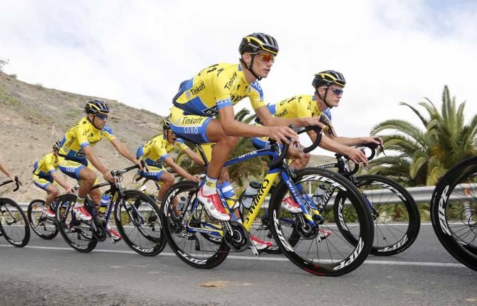 Roman Kreuziger in flight at the Tinkoff-Saxo training camp.