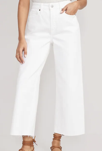 Extra High-Waisted Cropped White Wide-Leg Cut-Off Jeans for Women, $50 | Old Navy