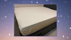 Subrtex Memory Foam Mattress Topper on black bed frame on pink and purple background with sparkles