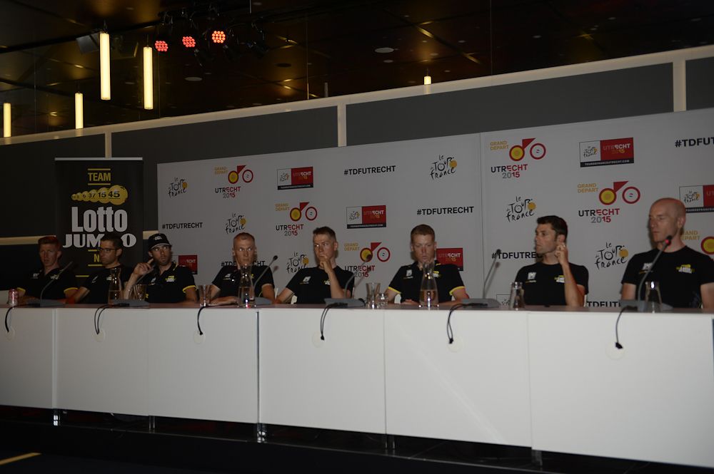 LottoNL-Jumbo riders meet the the press before the 2015 Tour de France.