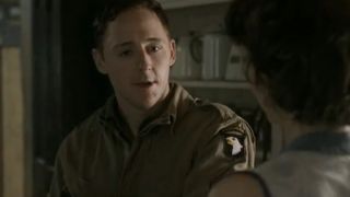 Malarky looking surprised in his military uniform in Band of Brothers