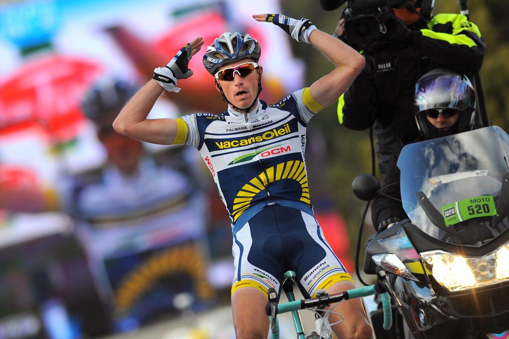 Cycling: 70th Paris - Nice 2012 / Stage 5
Arrival / Lieuwe Westra (Ned) Celebration Joie Vreugde /
Onet-le-Chateau - Mende (178,5Km)/
PN / Etape Rit /(c)Tim De Waele