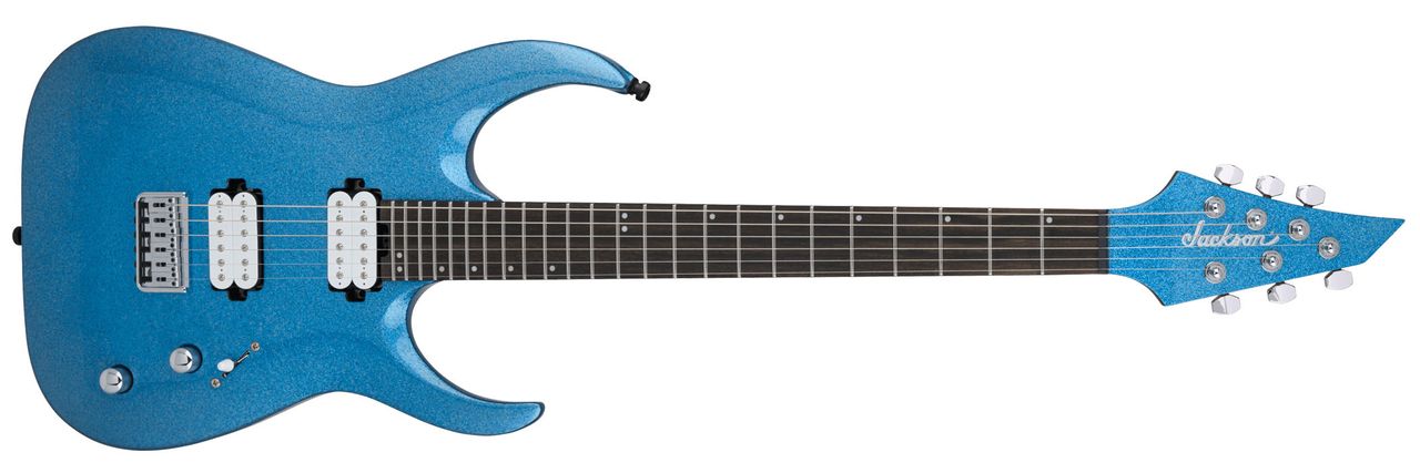 Jackson Pro Plus Series Misha Mansoor Juggernaut: the newly refreshed signature Superstrat is offered in Red Crystal and Blue Sparkle with a string-through-hardtail, and in Riviera Blue with an EverTune bridge. Stainless steel frets and an ebony fingerboard come as standard.