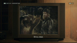 A local TV commercial in which a tourist is attacked by a bear made of cardboard in Alan Wake 2.