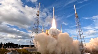 A United Launch Alliance Atlas V rocket launches the SES-20 and SES-21 communications satellites from Cape Canaveral Space Force Station in Florida on Oct. 4, 2022.