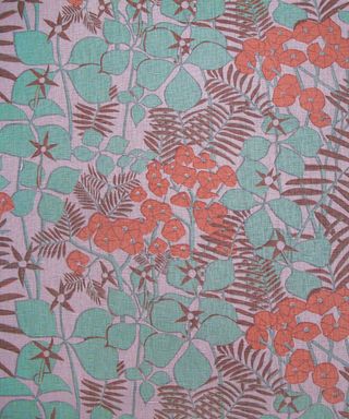 floral printed fabric in green red pink and brown