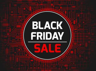 Black Friday sale sign with a circuit board background 