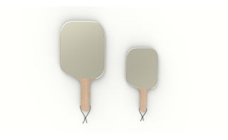Two hand mirrors a big one and a small one with wooden handles.