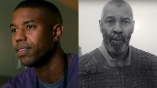 Michael B. Jordan in A Journal for Jordan and Denzel Washington in The Tragedy of Macbeth, pictured side by side.