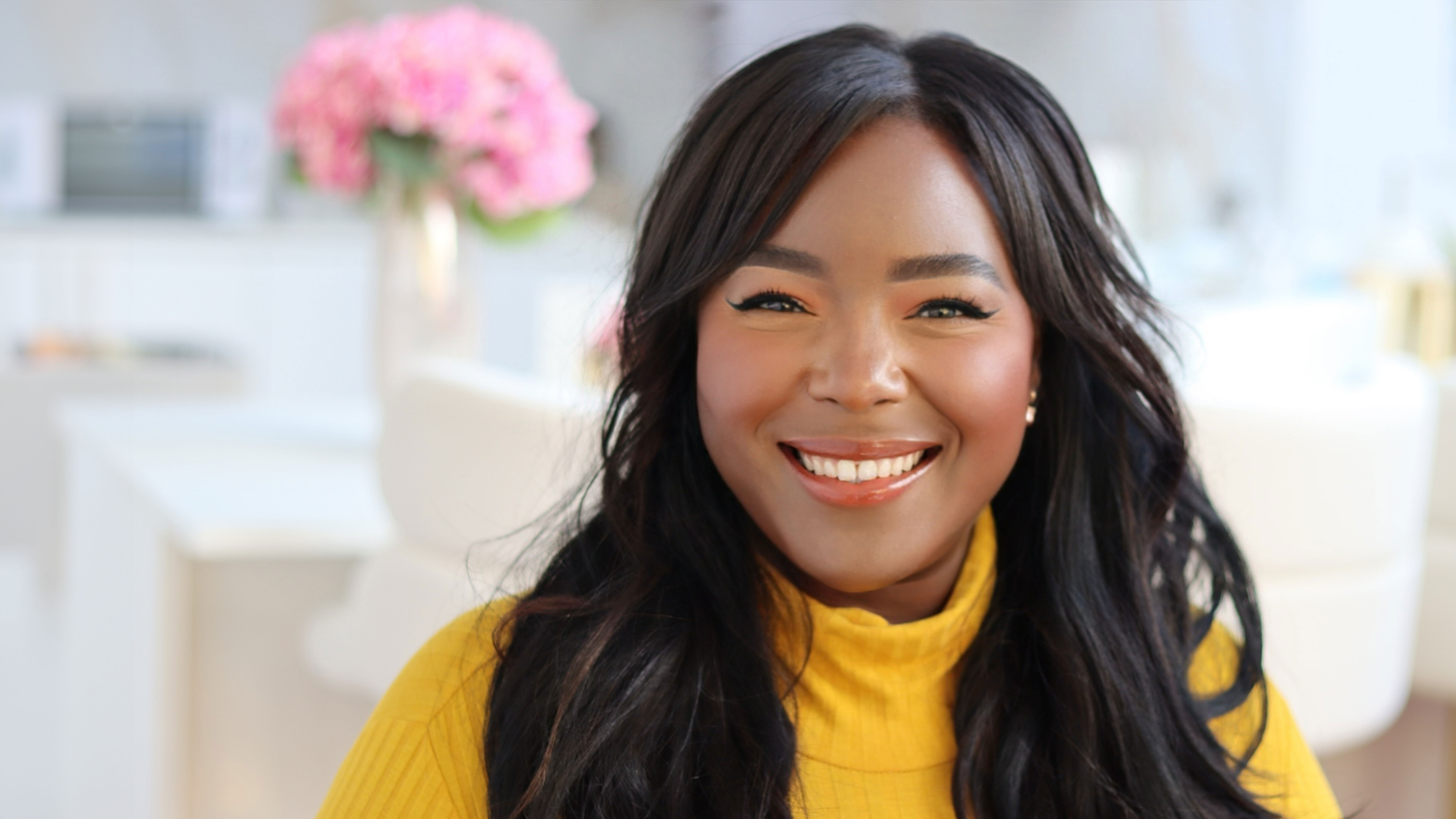 Photo of a woman edited with AI tools in Photoshop for smooth skin