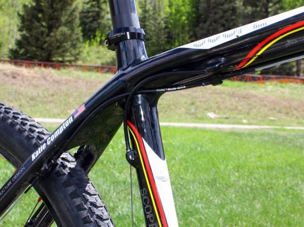Compton's (Planet Bike-Stevens Bikes-Kenda) bike is set up with Gore Low-Friction derailleur cables and housing but with extra liners in between the housing stops to seal things up.