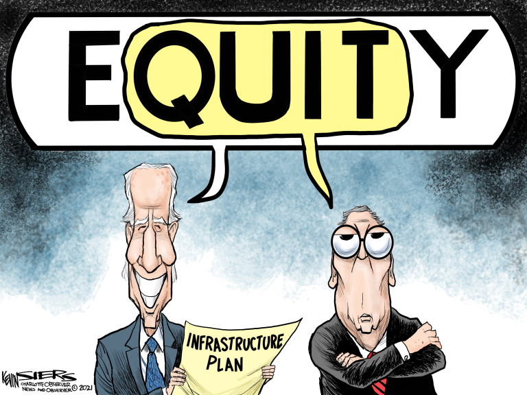 Political Cartoon U.S. biden mcconnell infrastructure equity