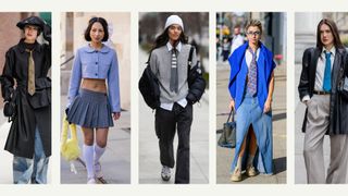 composite of nyfw street style images of people wearing preppy accessories