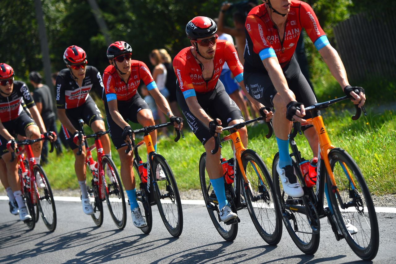 Tour de Pologne 2021 78th Edition 5th stage Chocholow BielskoBiala 1728 km 13082021 Phil Bauhaus GER Bahrain Victorious Dylan Teuns BEL Bahrain Victorious photo Dario BelingheriBettiniPhoto2021