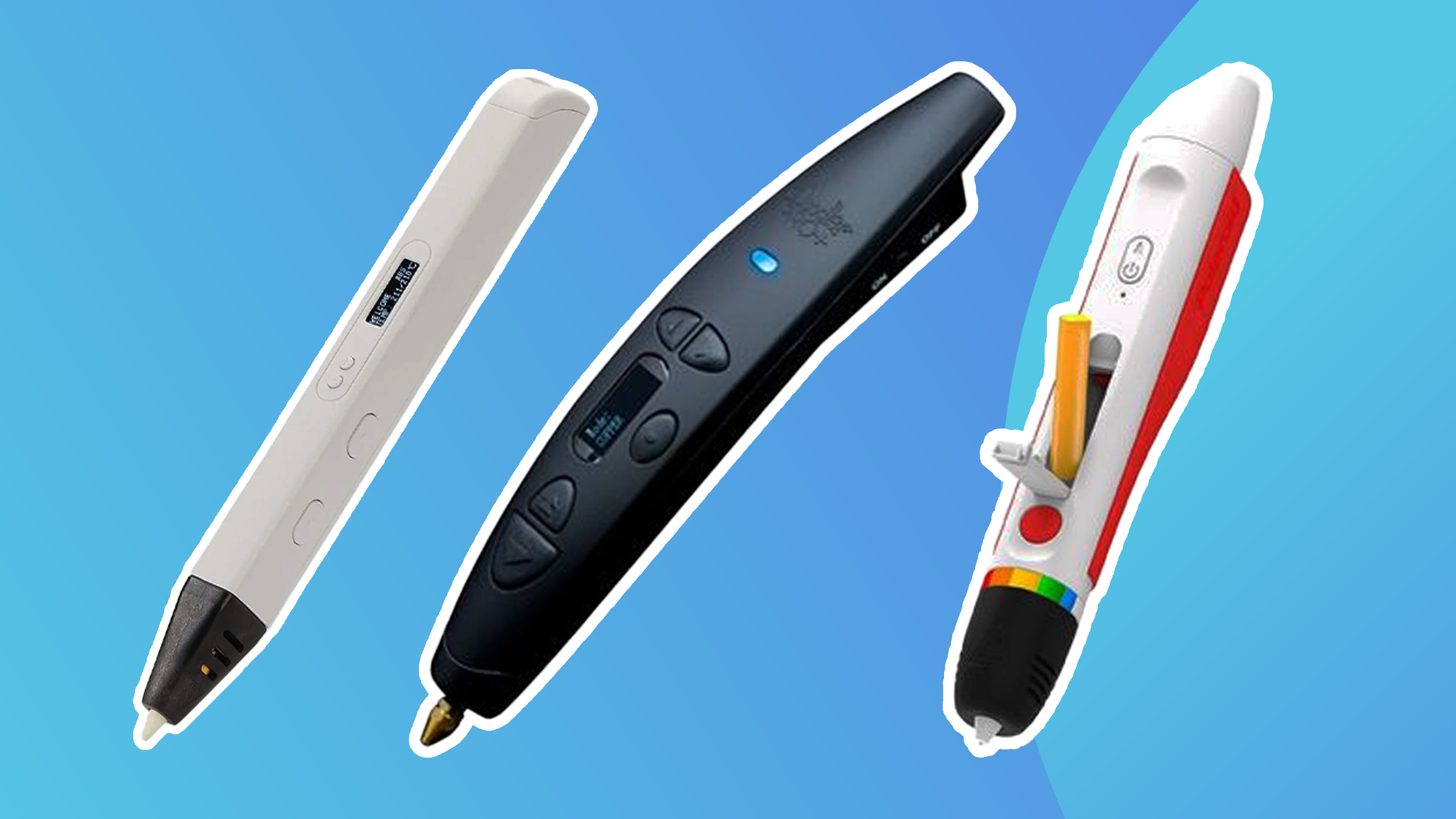 The best 3D pens; three 3D pens, two white and one black