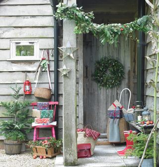 Christmas exterior rustic barn with decorations