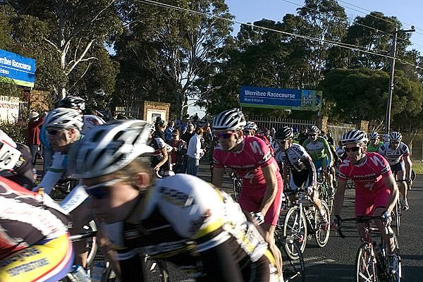 Riders leave the Werribee racetrack at 7.30am bound for Warrnambool, 261 kilometres and around six hours away.